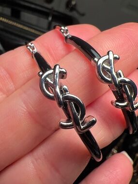 Black and Silver Interlocking  Hoop Earrings